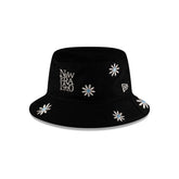 New Era Cap Flower Embroidery Black Denim Bucket Hat