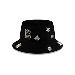 New Era Cap Flower Embroidery Black Denim Bucket Hat