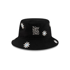 New Era Cap Flower Embroidery Black Denim Bucket Hat