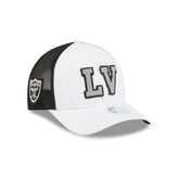 Las Vegas Raiders Optic White Felt Logo Women's 9FORTY M-Crown A-Frame Trucker Hat