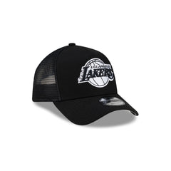 Los Angeles Lakers Side Script Black 9FORTY A-Frame Trucker Hat