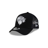 New York Knicks Side Script Black 9FORTY A-Frame Trucker Hat