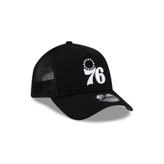 Philadelphia 76ers Side Script Black 9FORTY A-Frame Trucker Hat