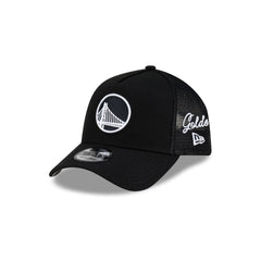 Golden State Warriors Side Script Black 9FORTY A-Frame Trucker Hat