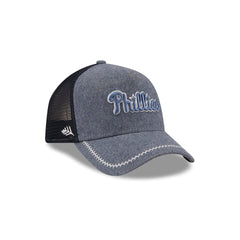Philadelphia Phillies Navy Brushed Chambray 9FORTY A-Frame Trucker Hat