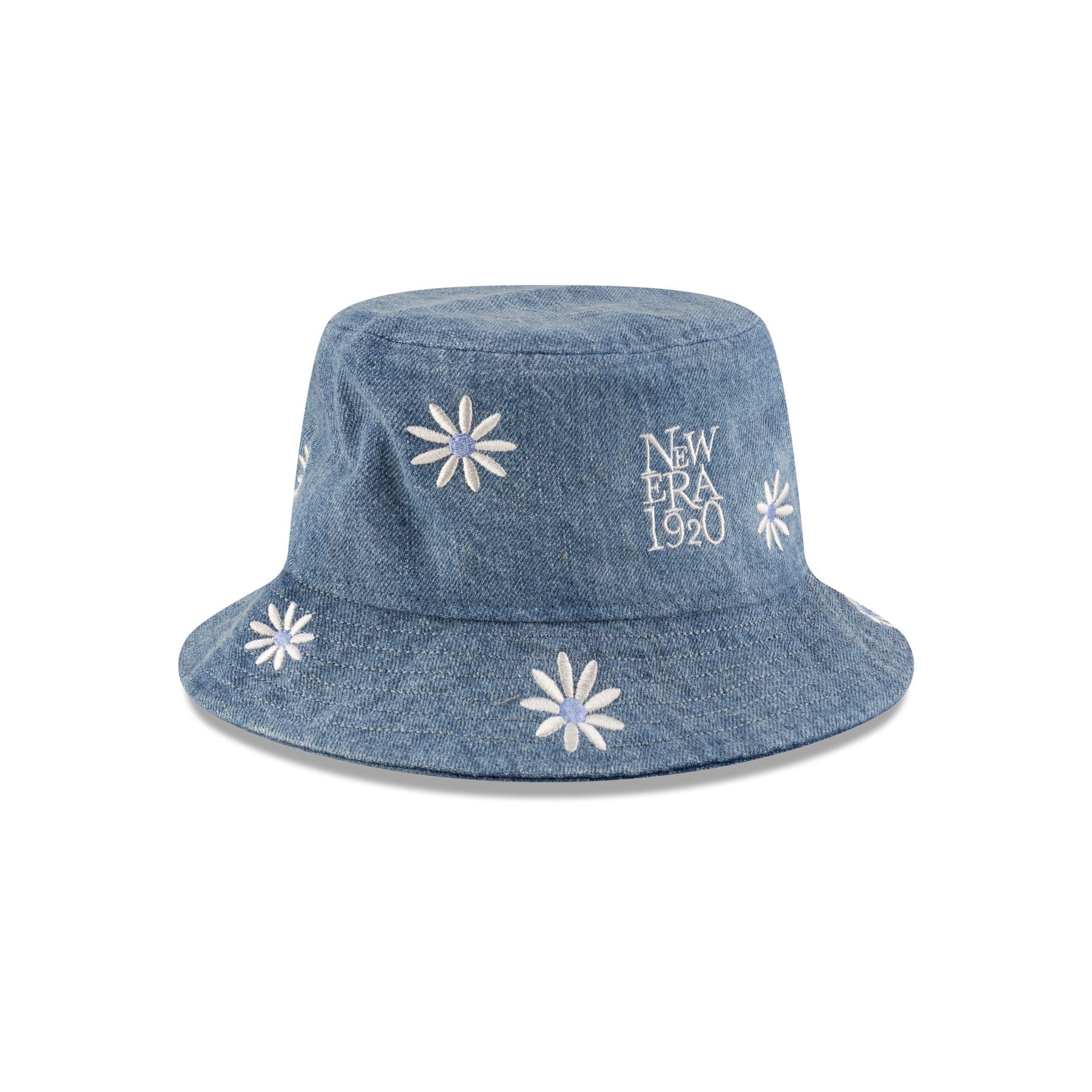New Era Cap Flower Embroidery Light Denim Bucket Hat