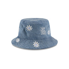 New Era Cap Flower Embroidery Light Denim Bucket Hat