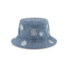 New Era Cap Flower Embroidery Light Denim Bucket Hat