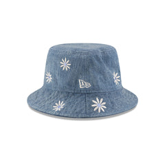 New Era Cap Flower Embroidery Light Denim Bucket Hat