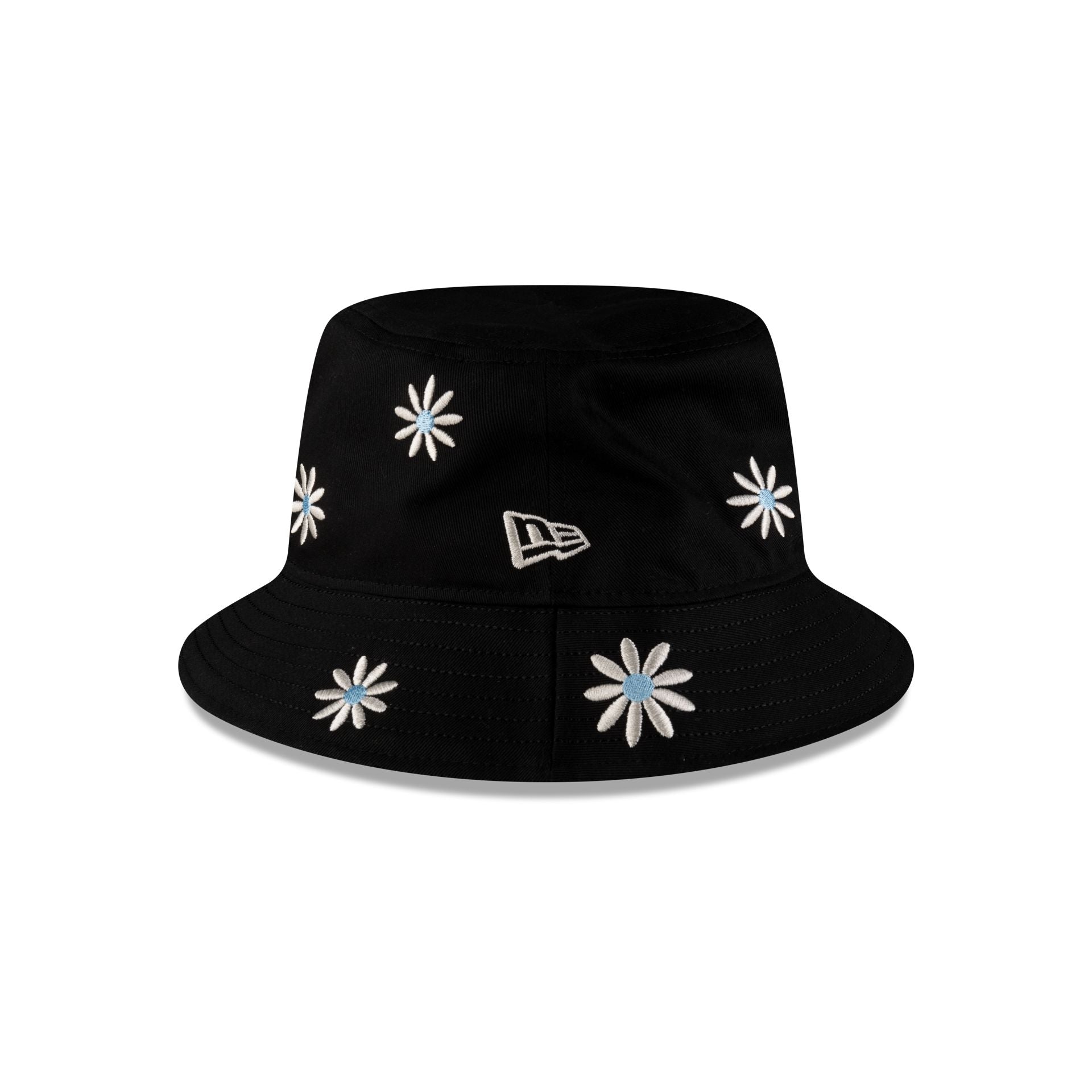 New Era Cap Flower Embroidery Black Denim Bucket Hat