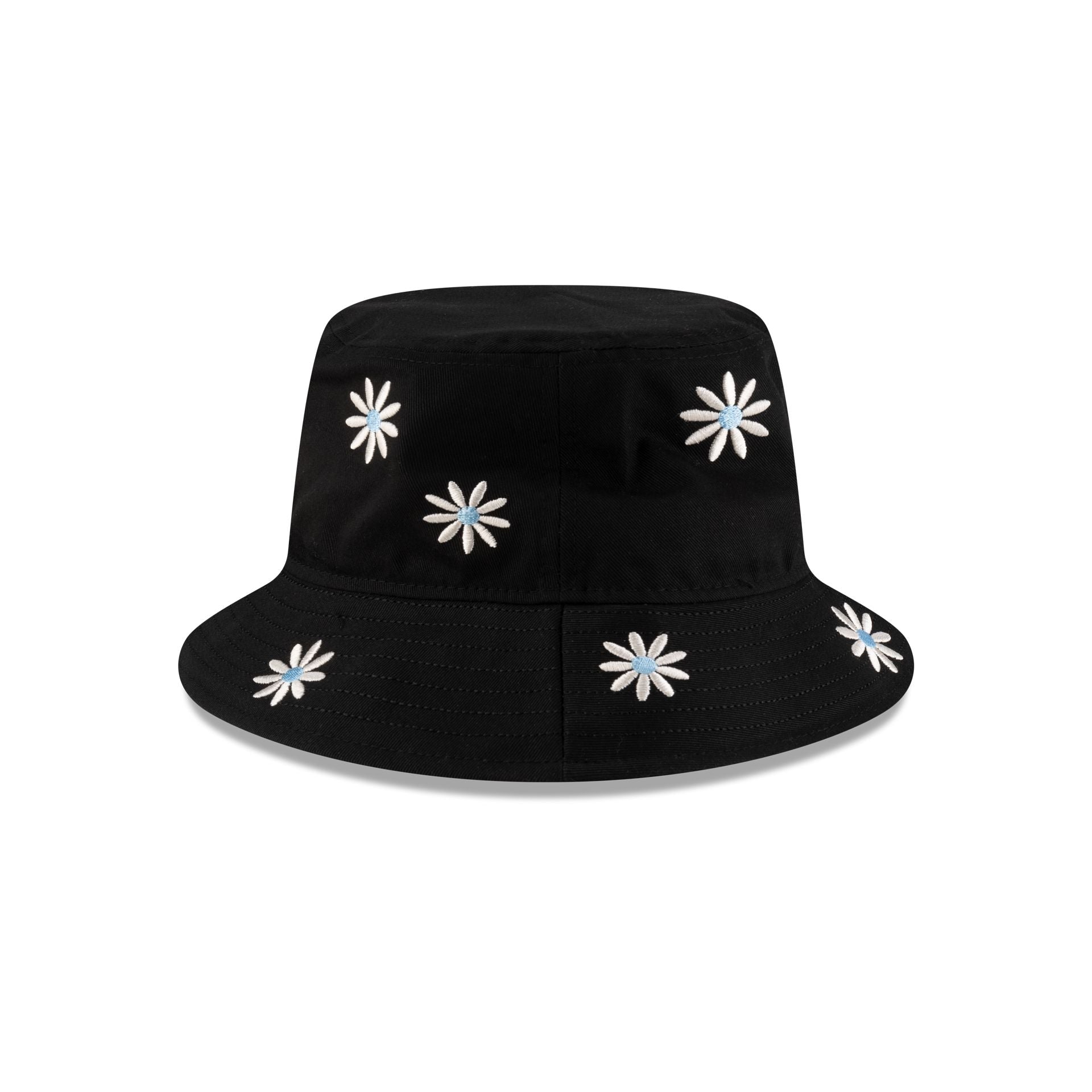 New Era Cap Flower Embroidery Black Denim Bucket Hat