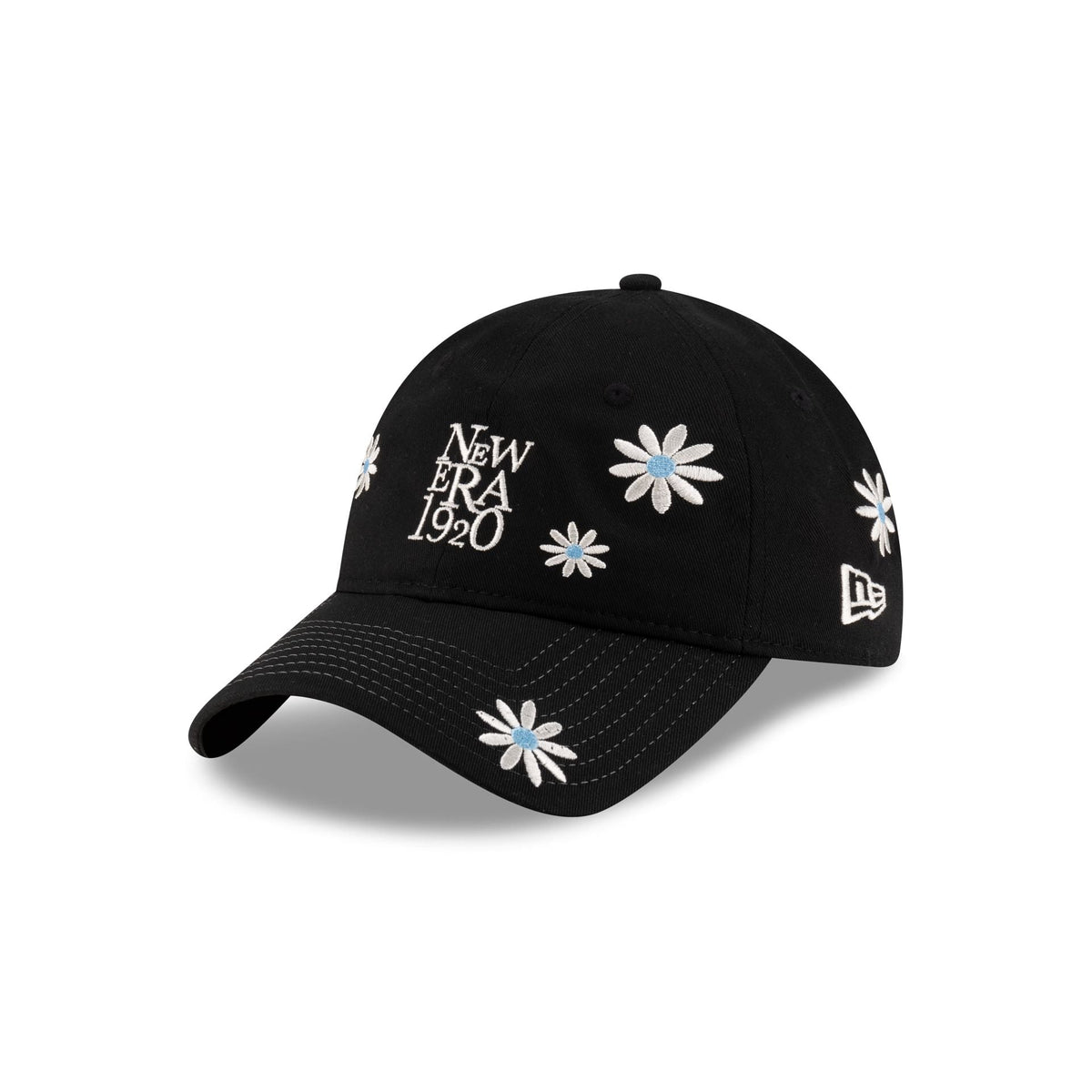 New Era Cap Flower Embroidery Black Denim 9TWENTY Adjustable Hat
