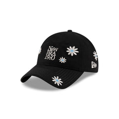 New Era Cap Flower Embroidery Black Denim 9TWENTY Adjustable Hat