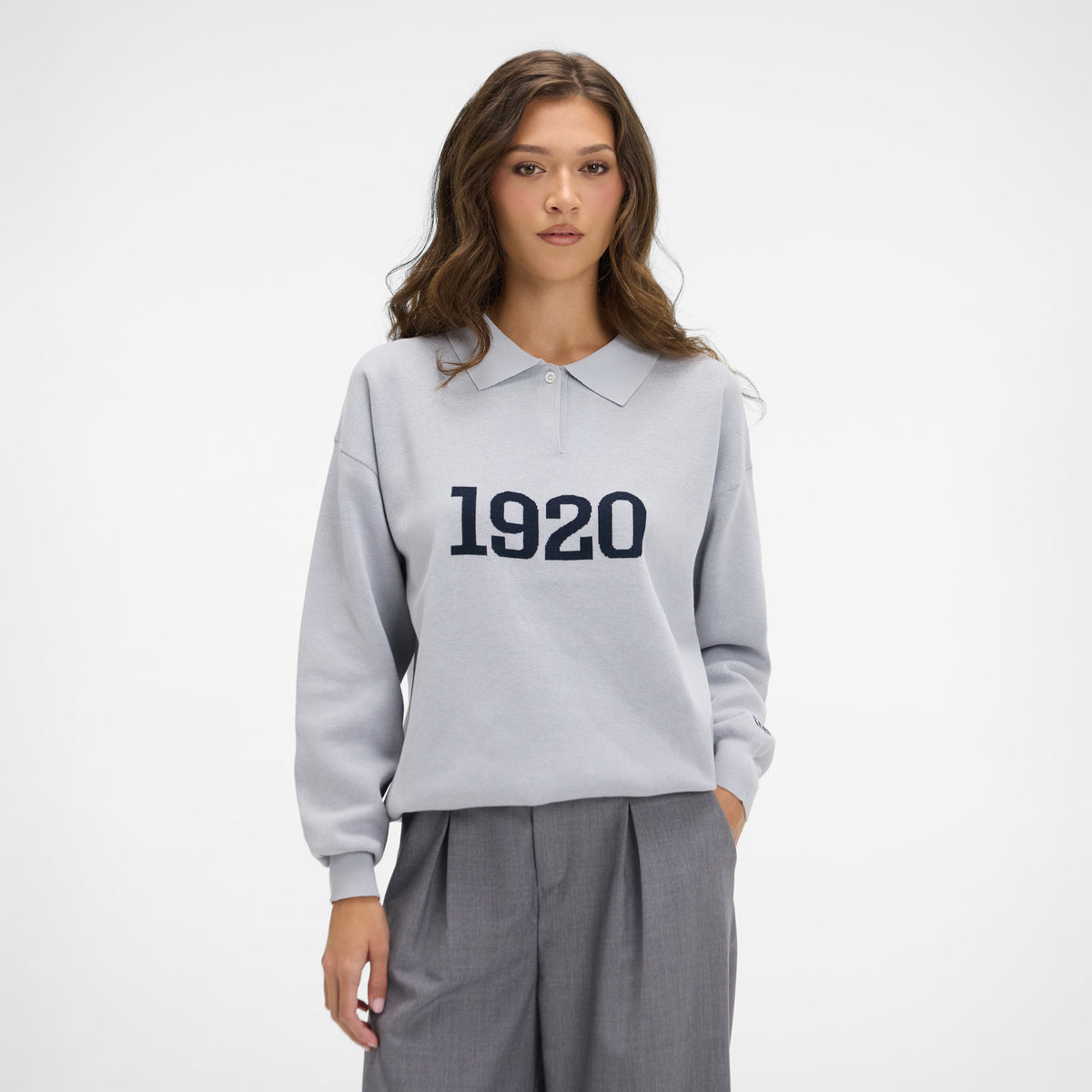 New Era Cap Gray Knit Long-Sleeve Polo