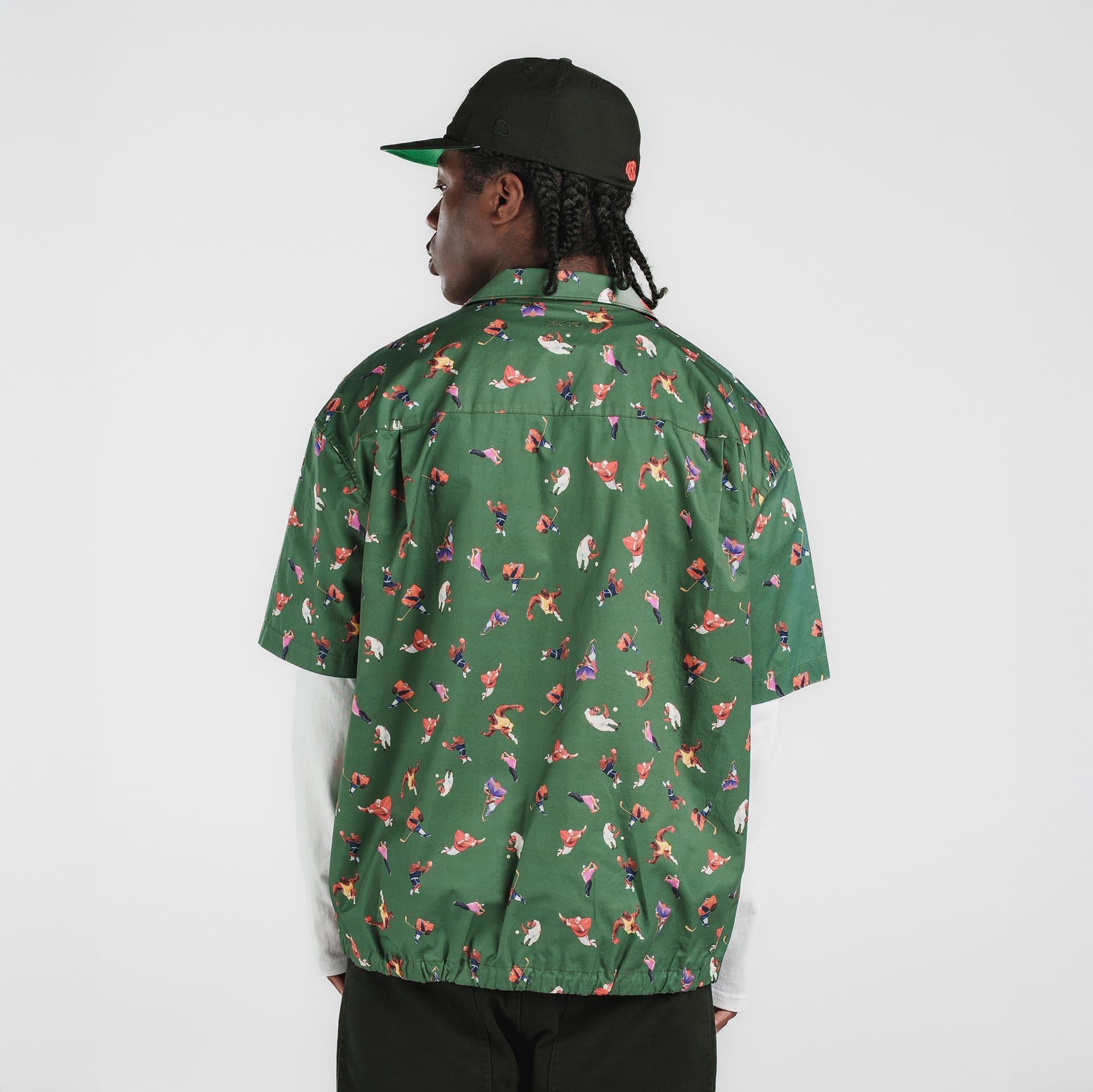 New Era Branded Resort Green Bark Open Collared Shirt