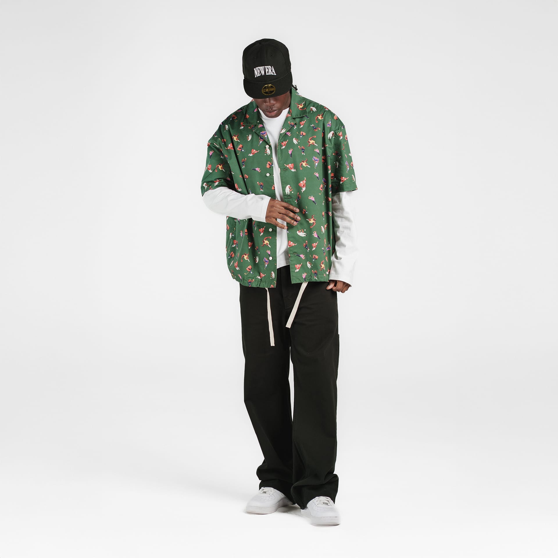 New Era Branded Resort Green Bark Open Collared Shirt