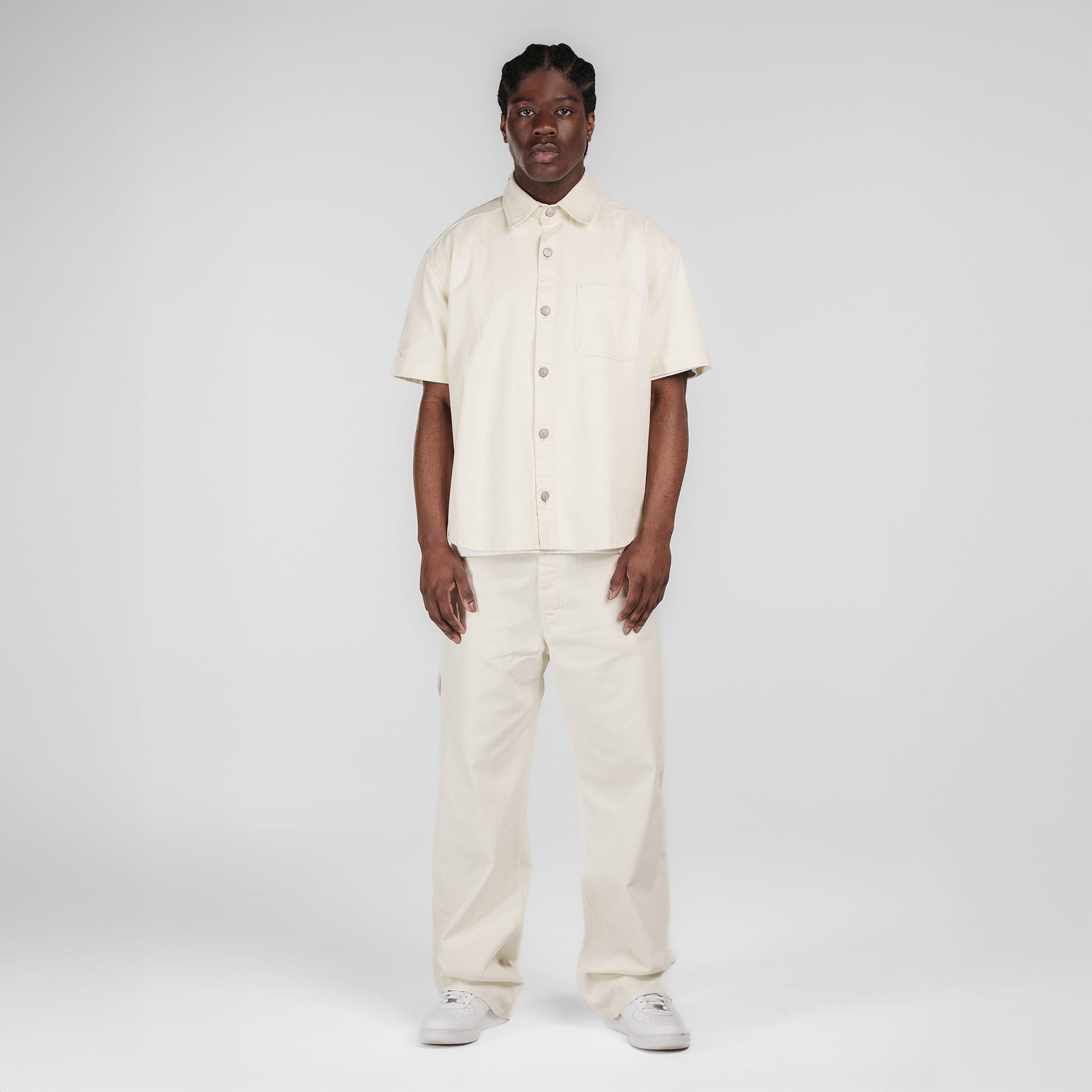New Era Branded Ellicott Chrome White Twill Half Sleeve Button Up Shirt