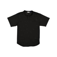New Era Branded Galvin 2-Button Mesh Henley Black Jersey