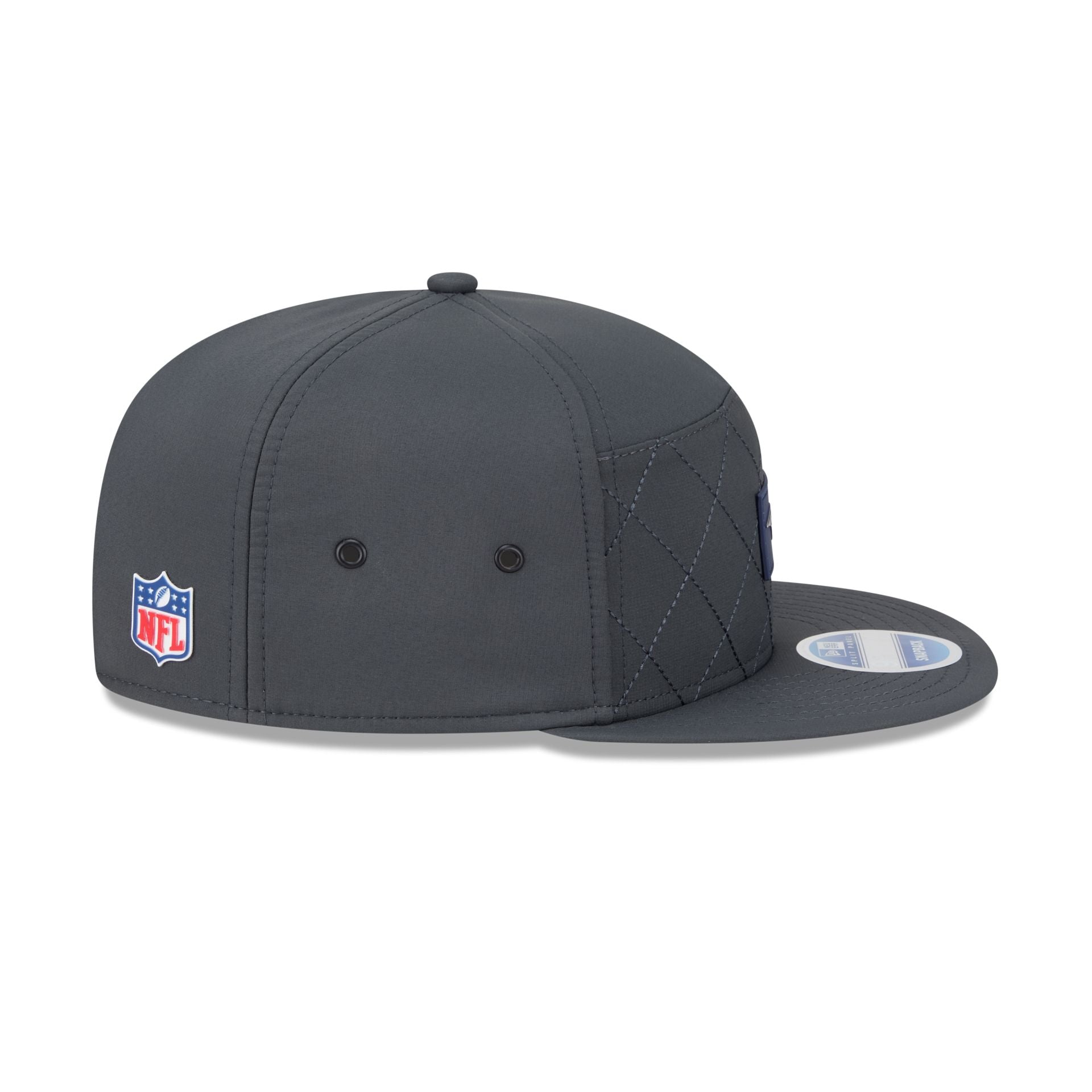New England Patriots 2025 Sideline Cold Weather Steel Clouds Split Panel 9FIFTY Snapback Hat