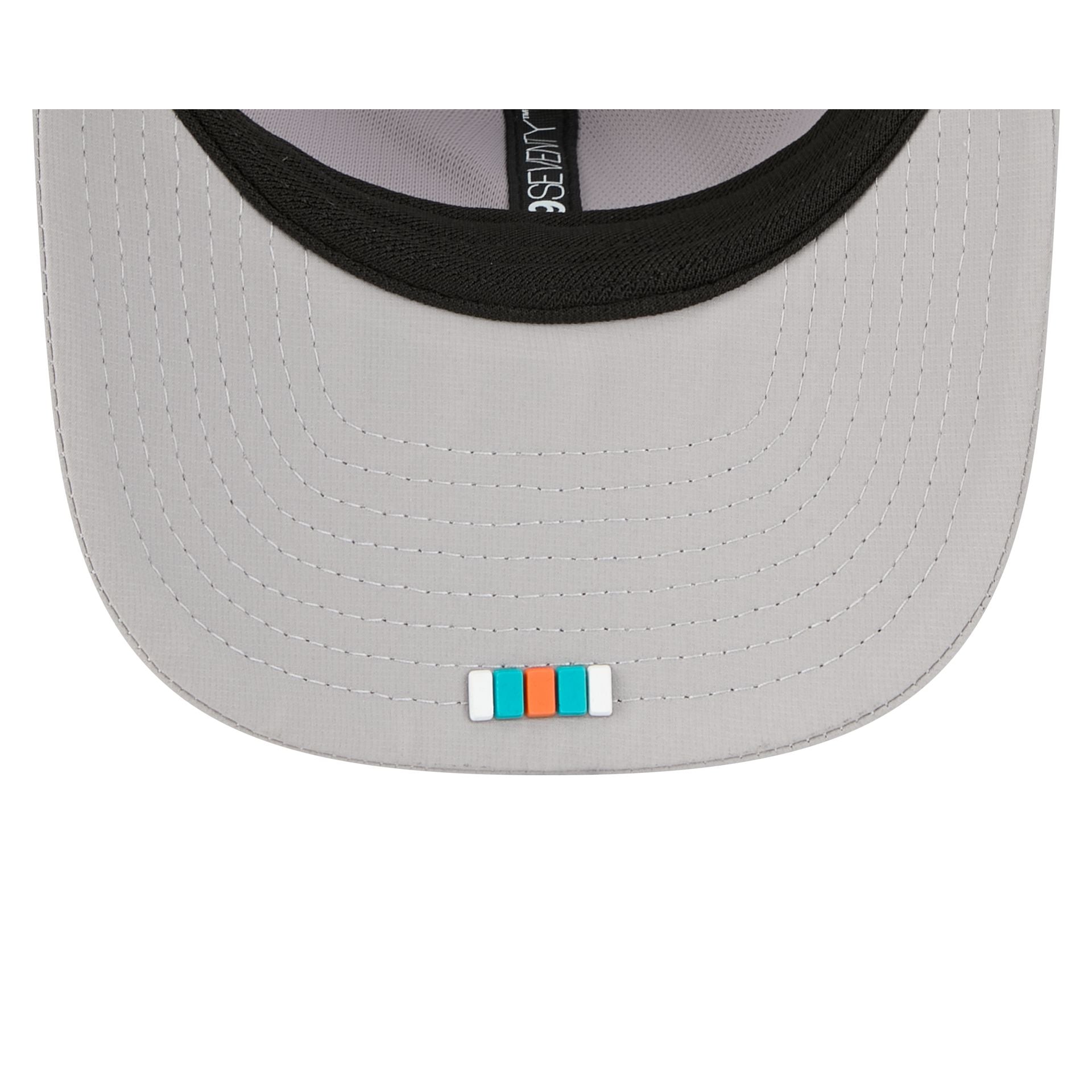 Miami Dolphins 2025 Sideline Hot Weather Gray 9SEVENTY Trucker Hat