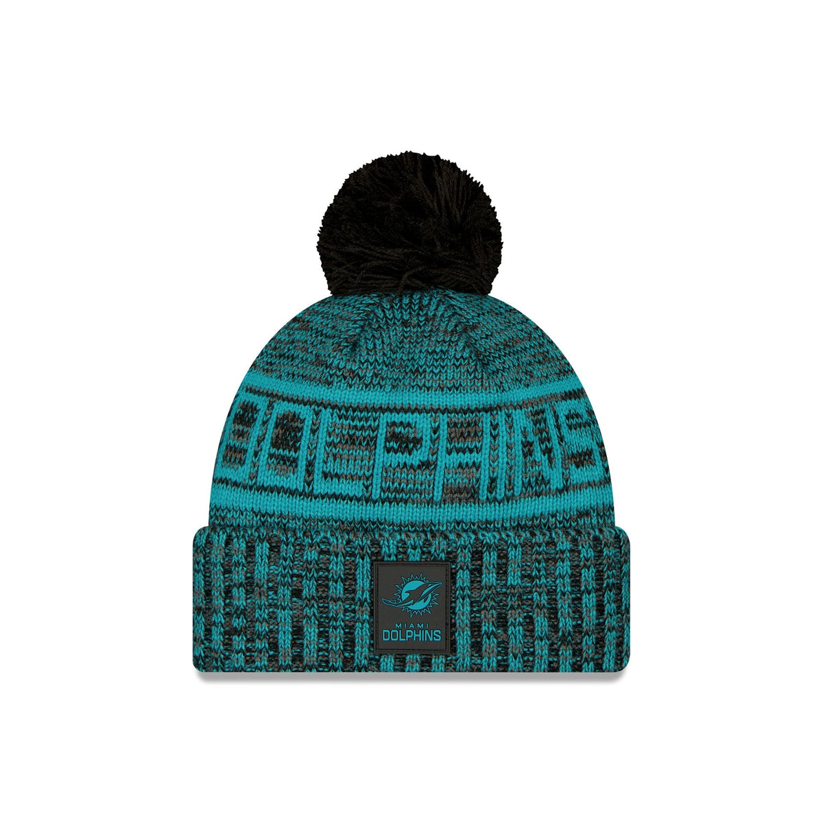 Miami Dolphins 2025 Sideline Cold Weather Black Pom Knit Hat