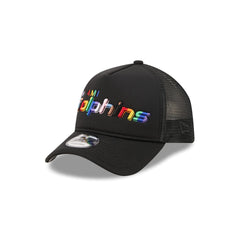 Miami Dolphins Rainbow Wordmark 9FORTY A-Frame Trucker Hat