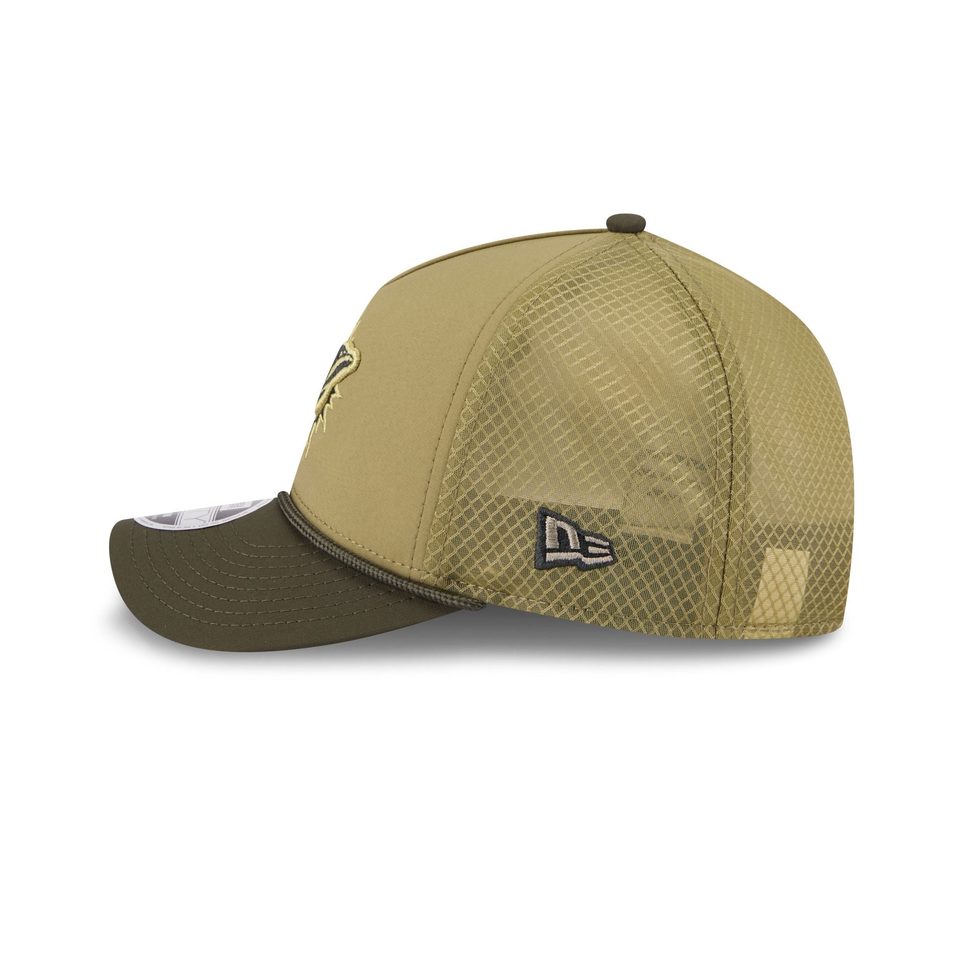 Miami Dolphins 2025 Salute to Service 9FORTY M-Crown A-Frame Trucker Hat
