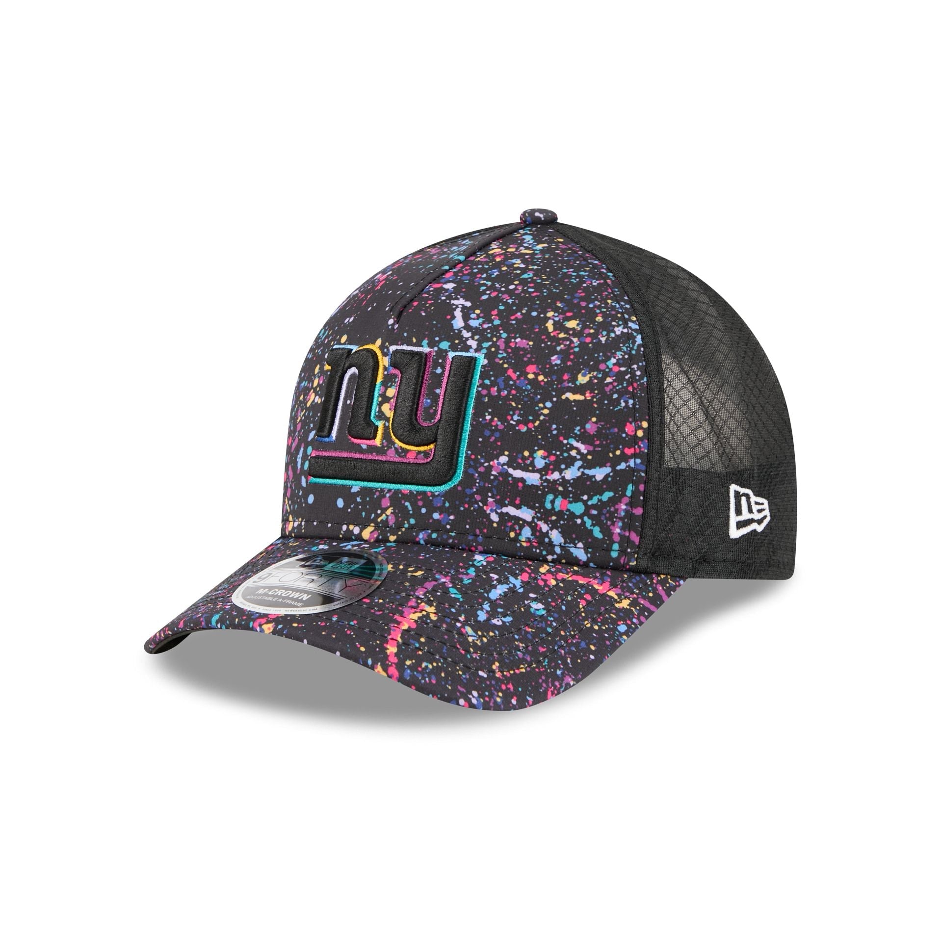 New York Giants 2025 Crucial Catch 9FORTY M-Crown A-Frame Trucker Hat