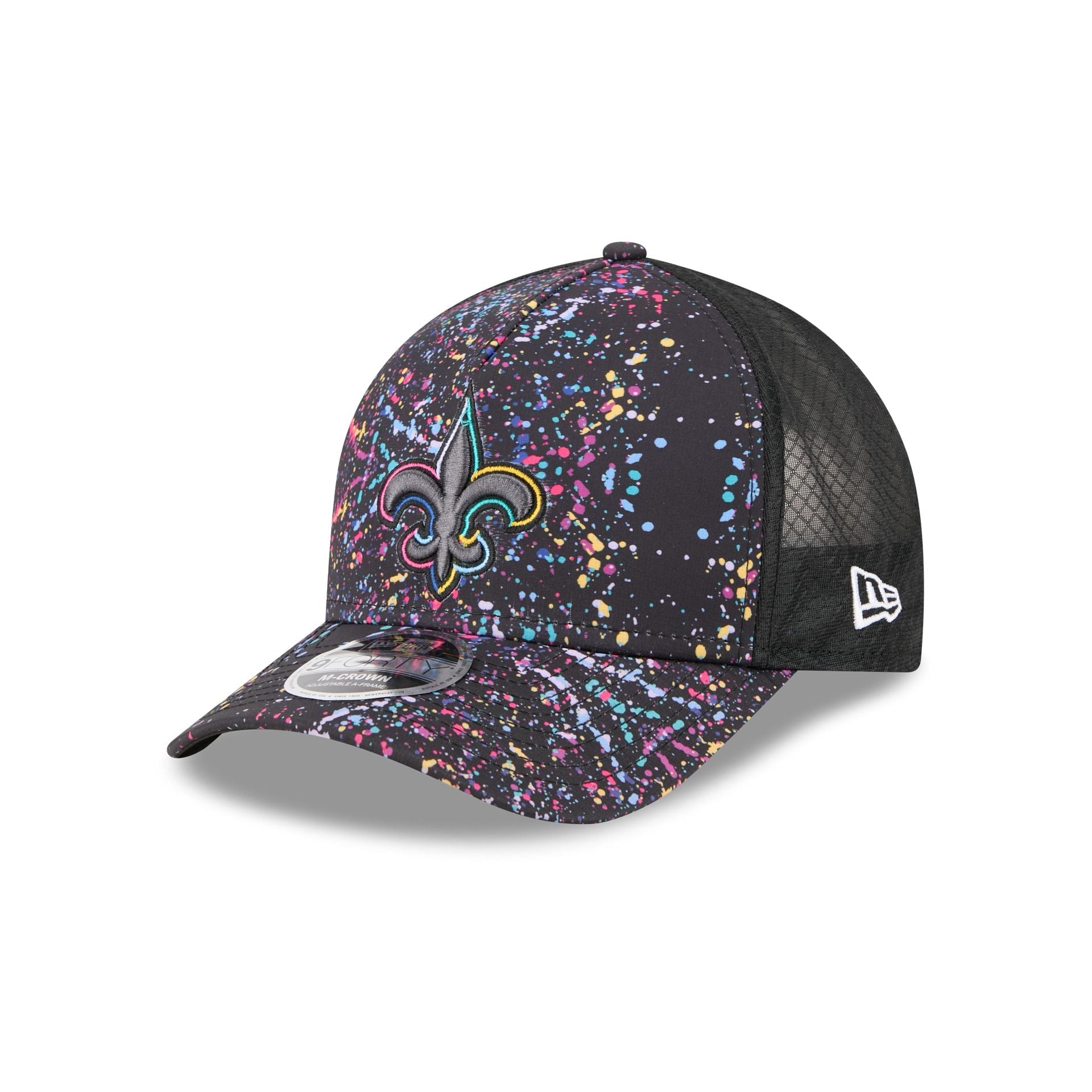New Orleans Saints 2025 Crucial Catch 9FORTY M-Crown A-Frame Trucker Hat