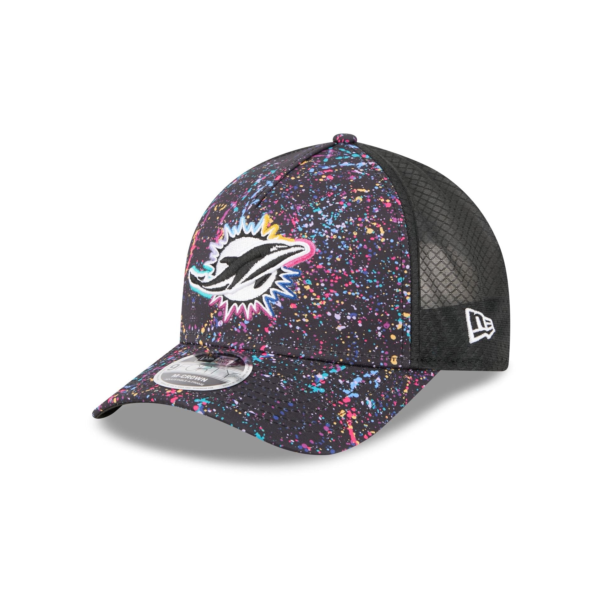 Miami Dolphins 2025 Crucial Catch 9FORTY M-Crown A-Frame Trucker Hat