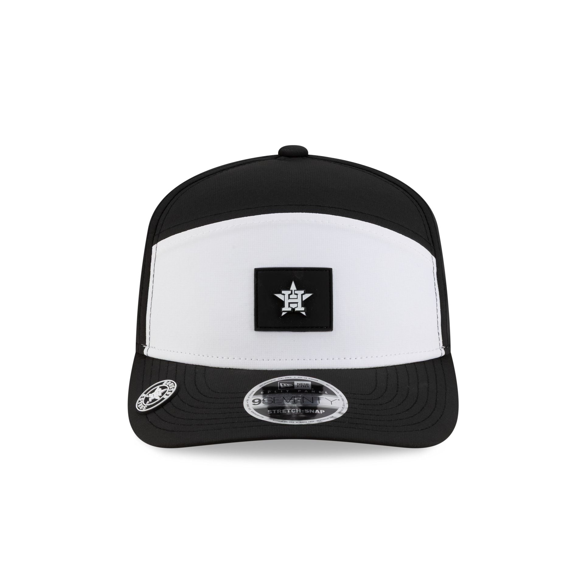 Houston Astros 2026 Clubhouse Black & White Split Panel 9SEVENTY Stretch-Snap Hat