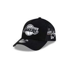 Los Angeles Lakers Side Script Black 9FORTY A-Frame Trucker Hat