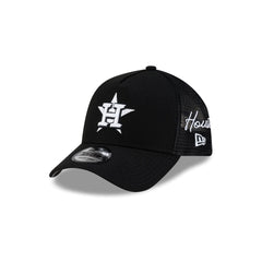 Houston Astros Side Script Black 9FORTY A-Frame Trucker Hat