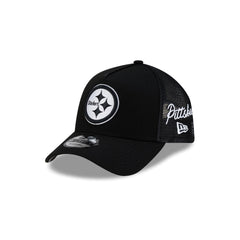 Pittsburgh Steelers Side Script Black 9FORTY A-Frame Trucker Hat