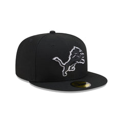 Detroit Lions Black and White Basic 59FIFTY Fitted Hat